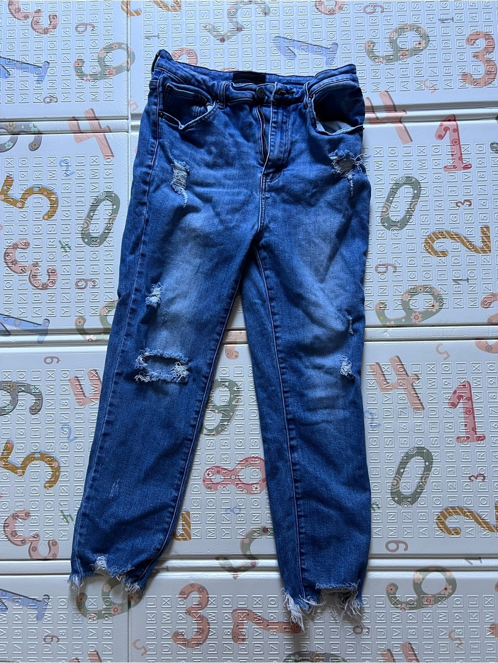Blue Distressed Boyfriend Jeans for Women - Relaxed Fit